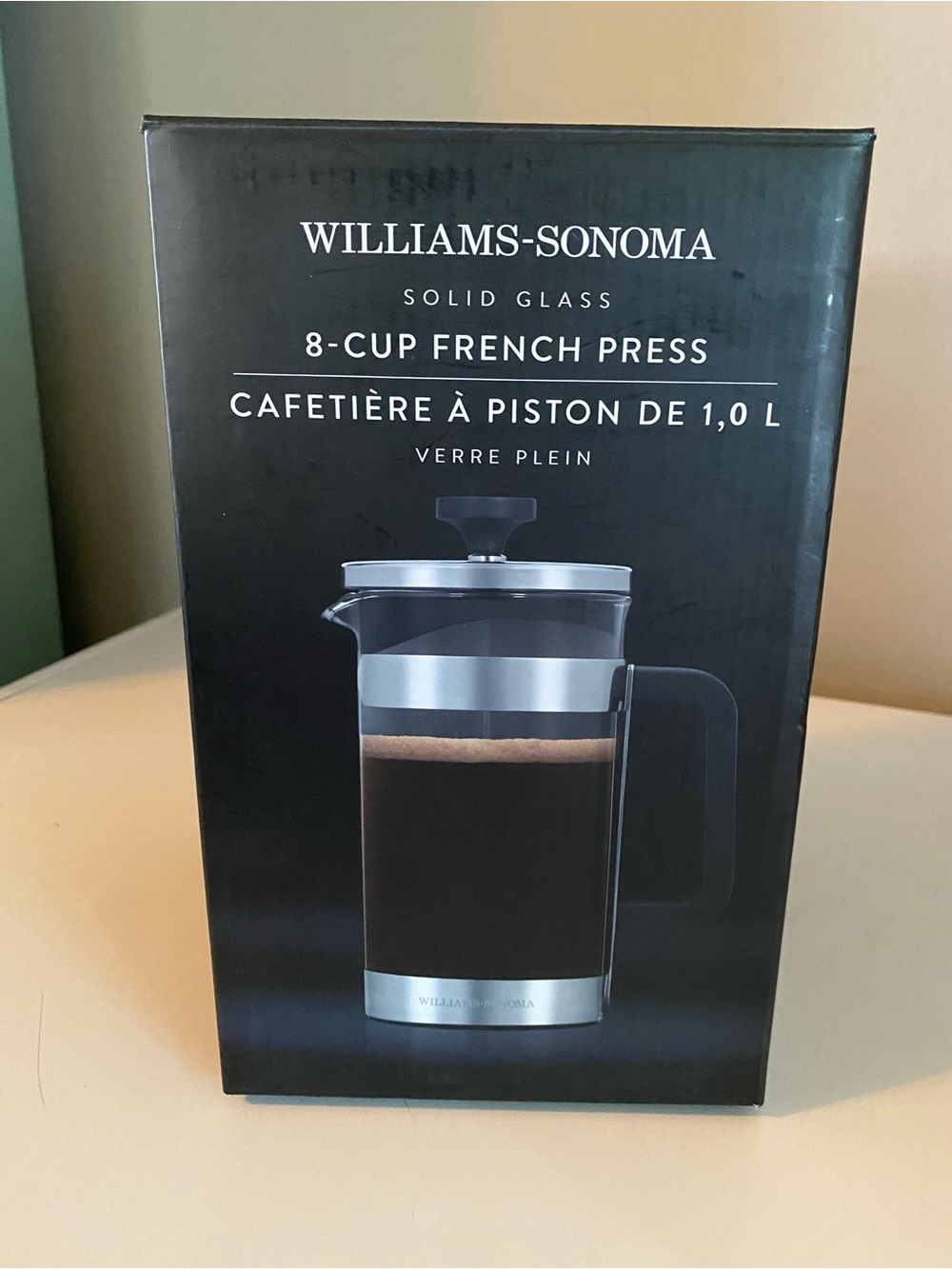 NEW Williams-Sonoma Black and Silver 8-Cup Glass French Press